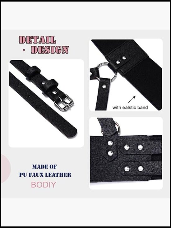 Wide Waist Harness Belt PU Faux Leather Punk Gothic Strappy Waist Cincher Rave main image 6